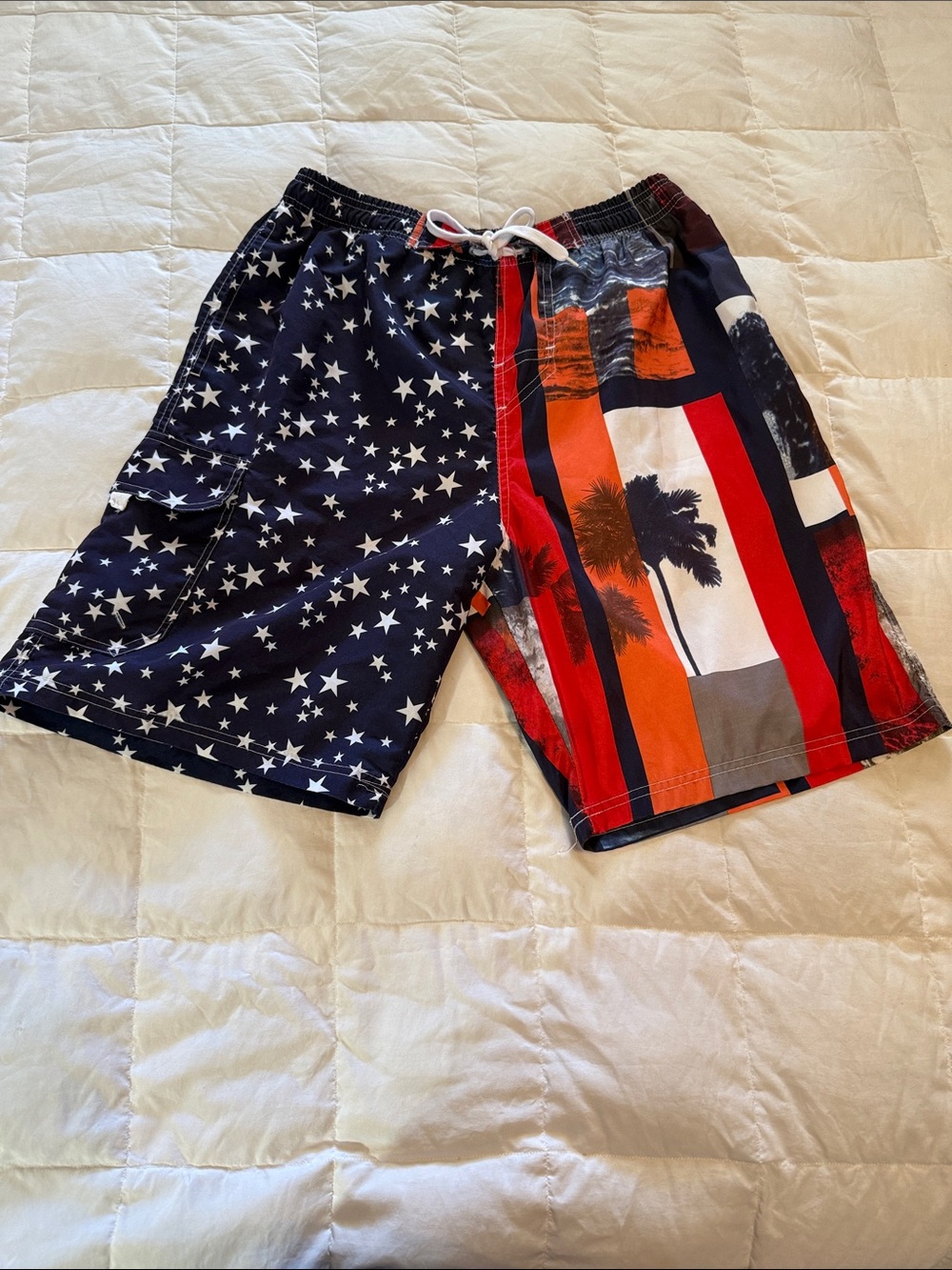 NBN Gear Men's Size L Patriotic Star & Stripe Shorts Navy Red White Drawstring